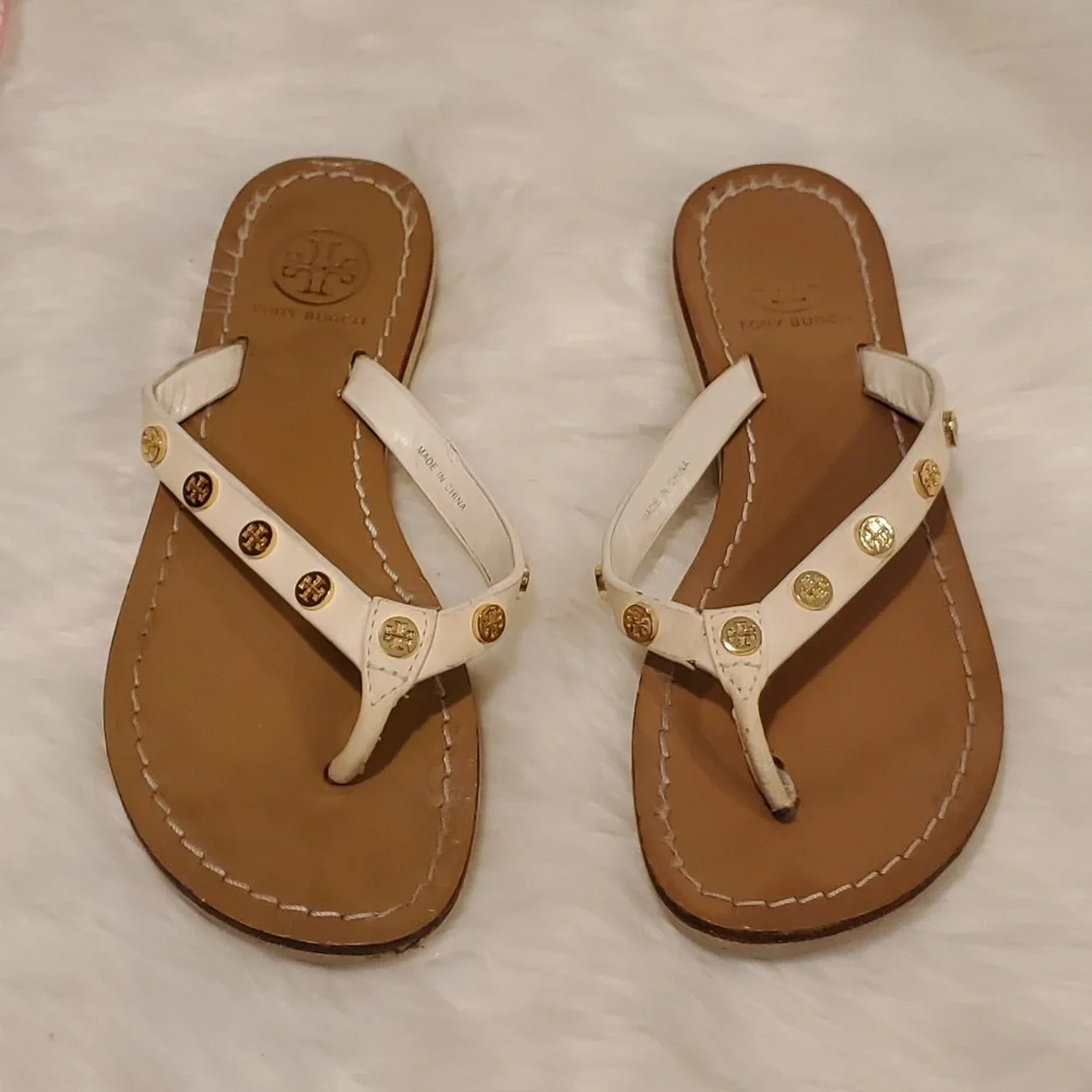 White Tory Burch Ricki Studded Flip Flops Women Size 5 ?